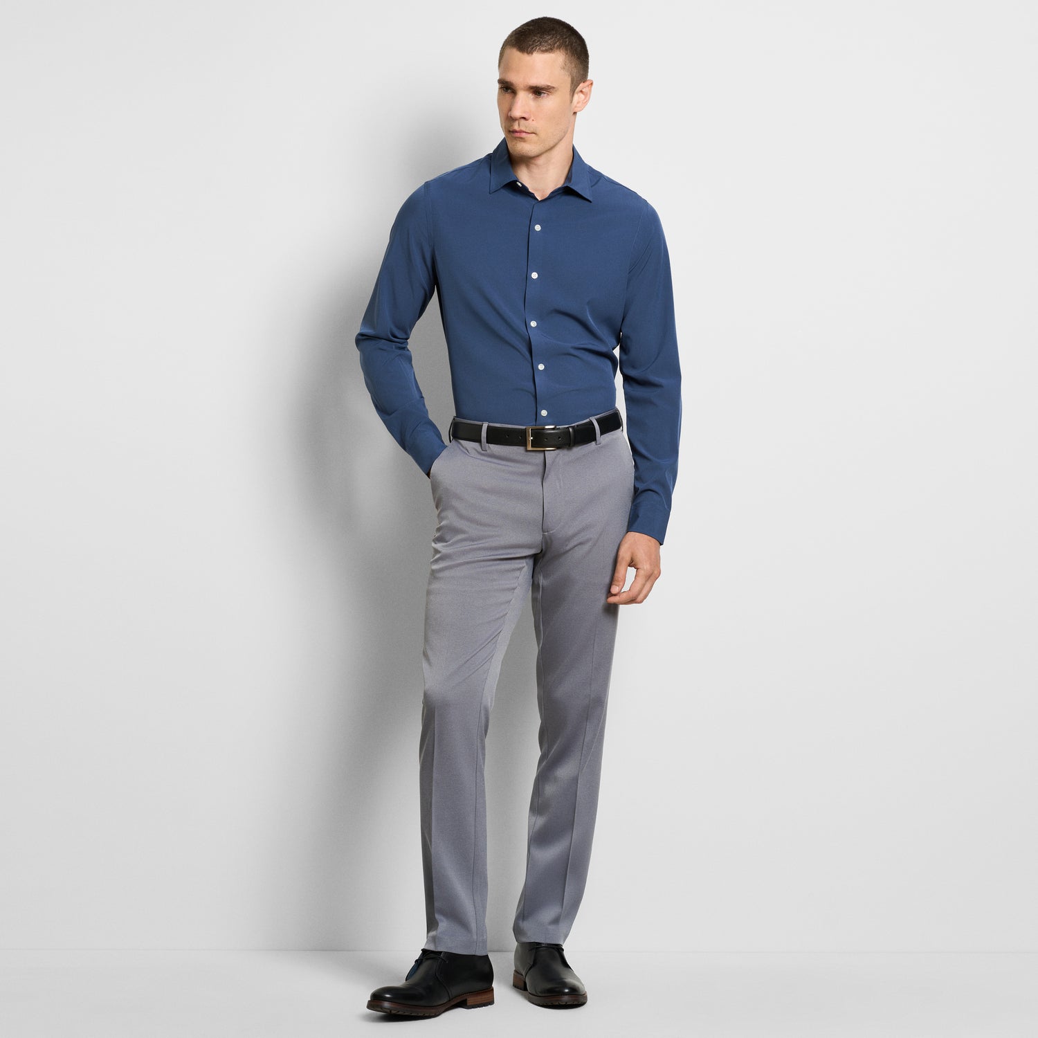 360 Comfort Long Sleeve Button Up Top Solid – Slim Fit