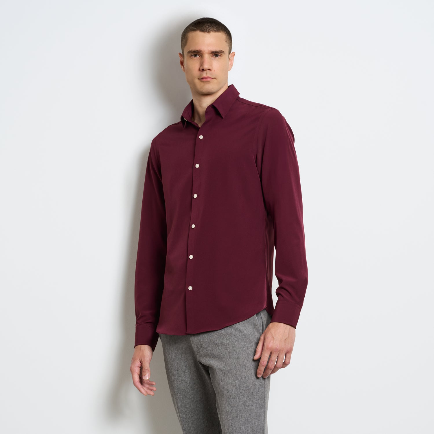360 Comfort Long Sleeve Button Up Top Solid – Slim Fit