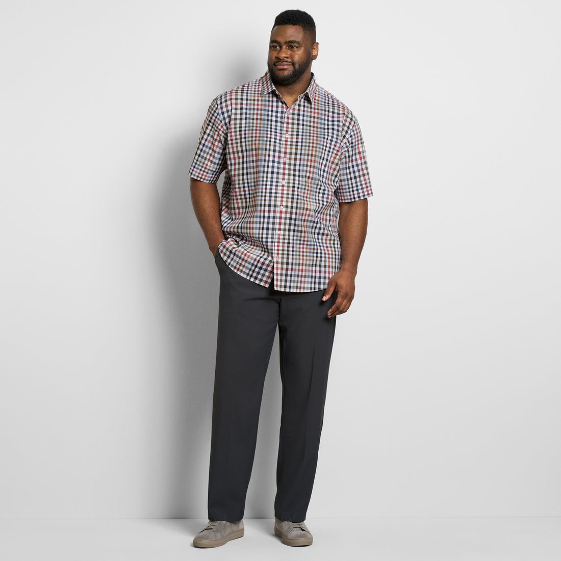 Folsen Short Sleeve Stain Shield Shirt Tattersall Print - Big &amp; Tall