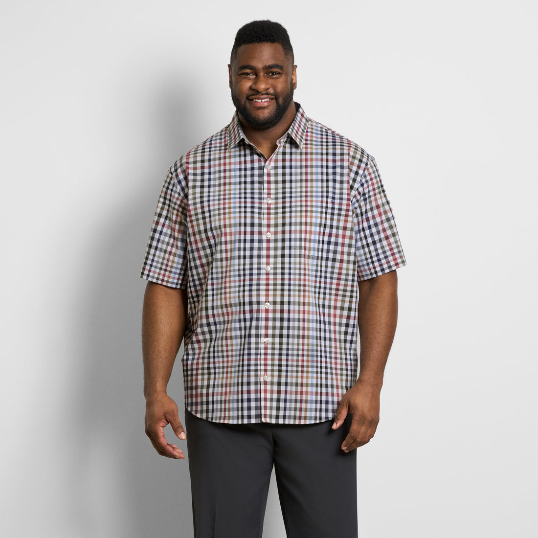 Folsen Short Sleeve Stain Shield Shirt Tattersall Print - Big &amp; Tall