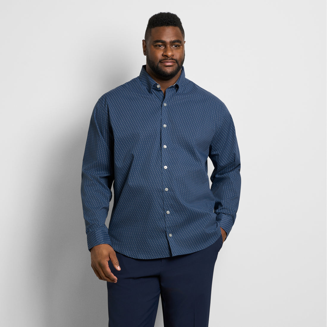 Cronbie Long Sleeve Stain Shield Shirt Herringbone Print - Big &amp; Tall