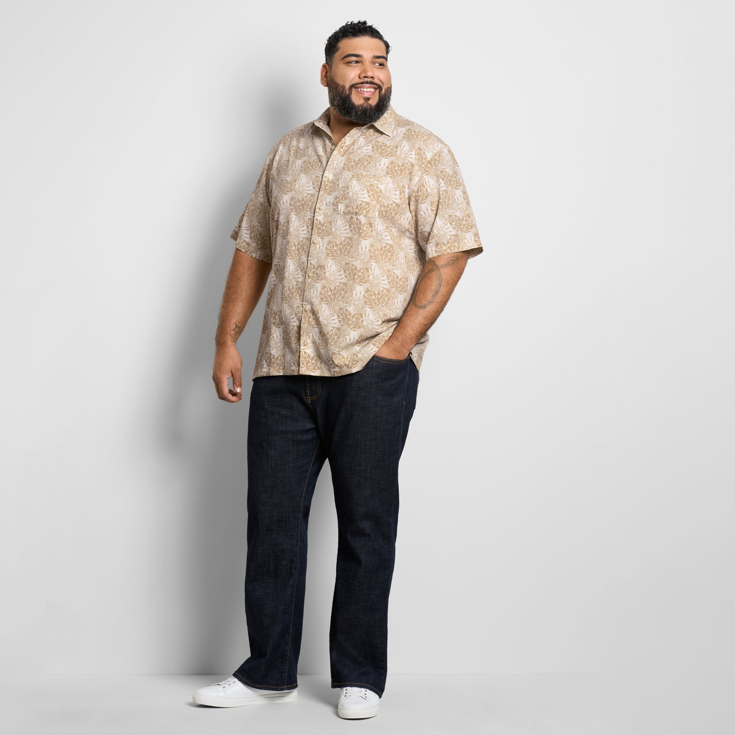 Big &amp; Tall Weekend Short Sleeve Camp Mono Print Shirt