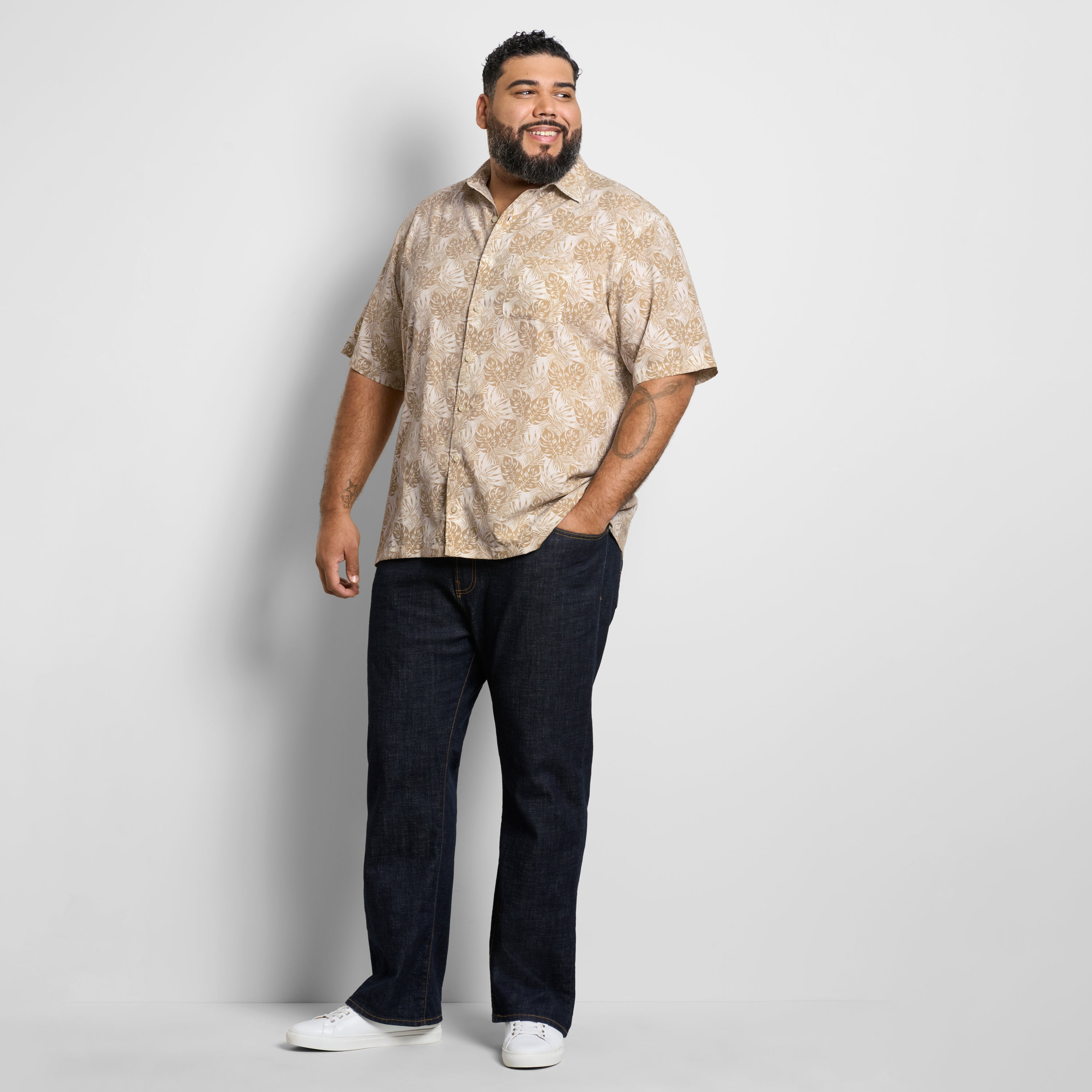 Big &amp; Tall Weekend Short Sleeve Camp Mono Print Shirt