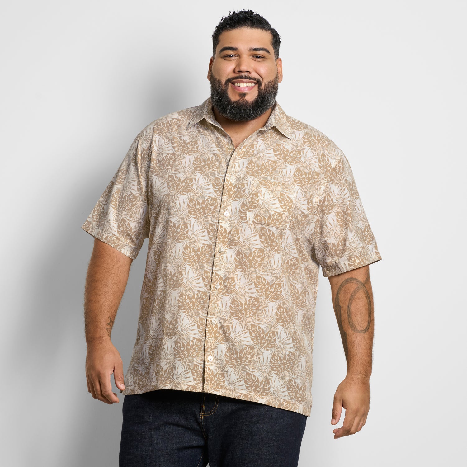 Big &amp; Tall Weekend Short Sleeve Camp Mono Print Shirt