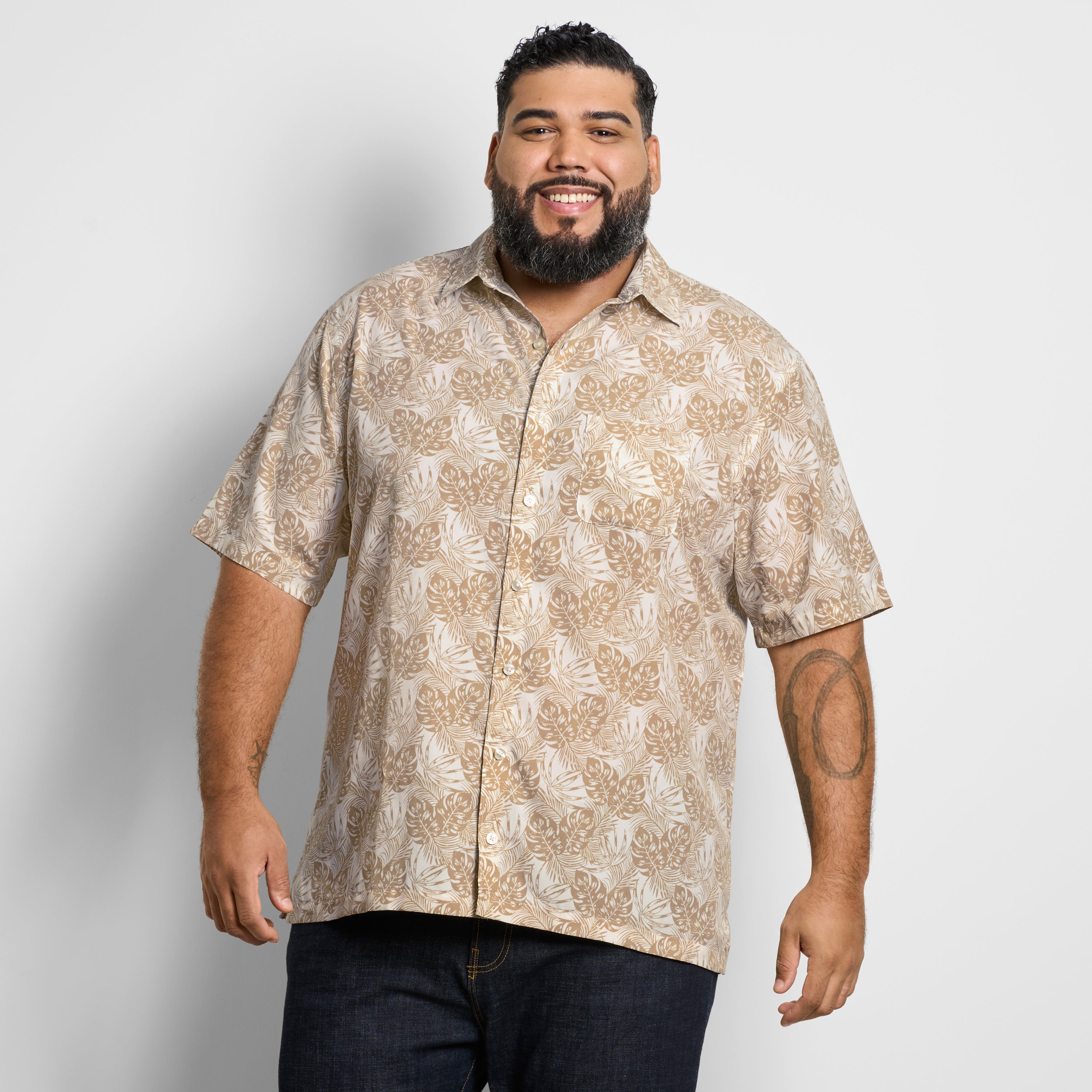 Big &amp; Tall Weekend Short Sleeve Camp Mono Print Shirt