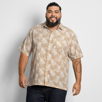 Big &amp; Tall Weekend Short Sleeve Camp Mono Print Shirt