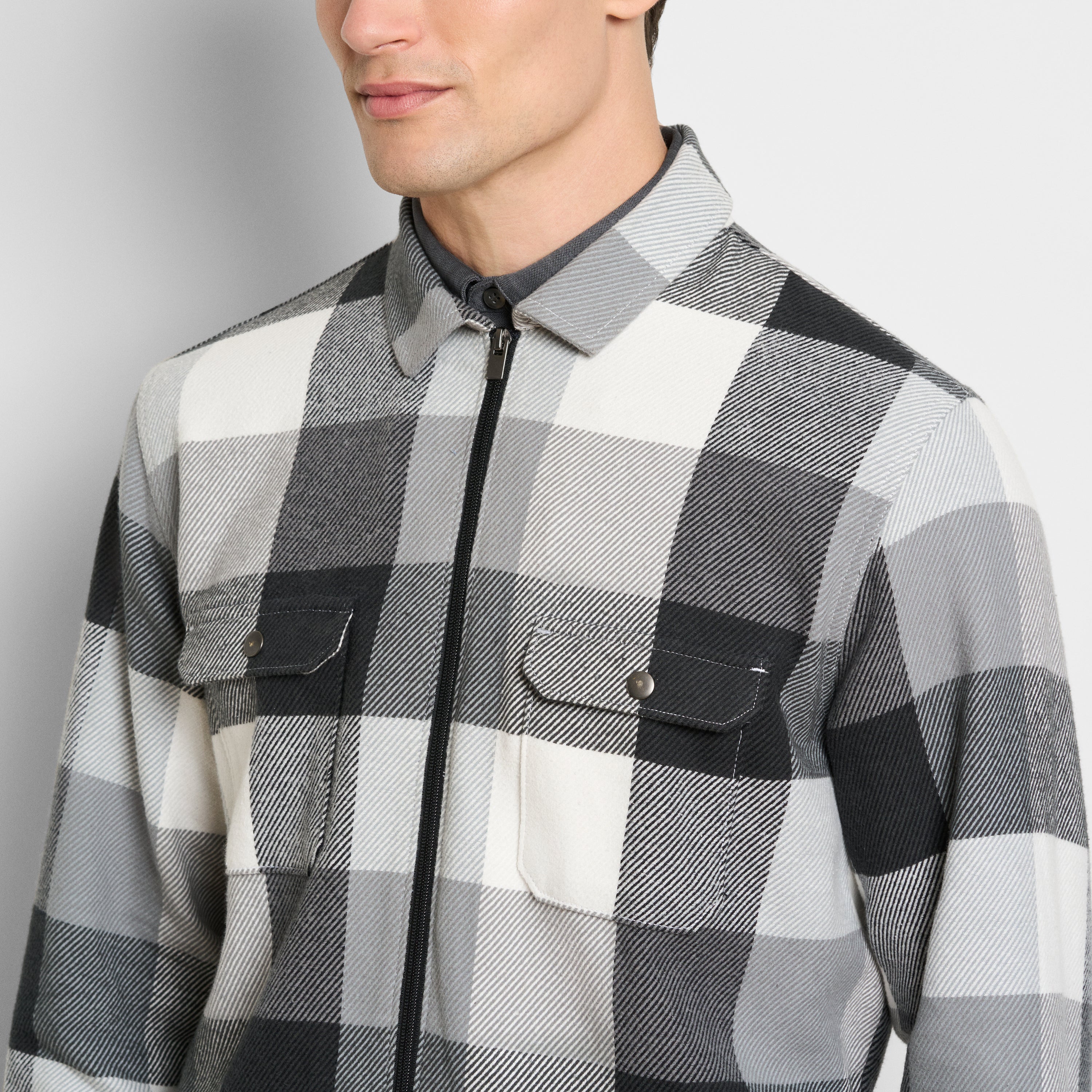 Plaid Zip Front Shirt Jacket