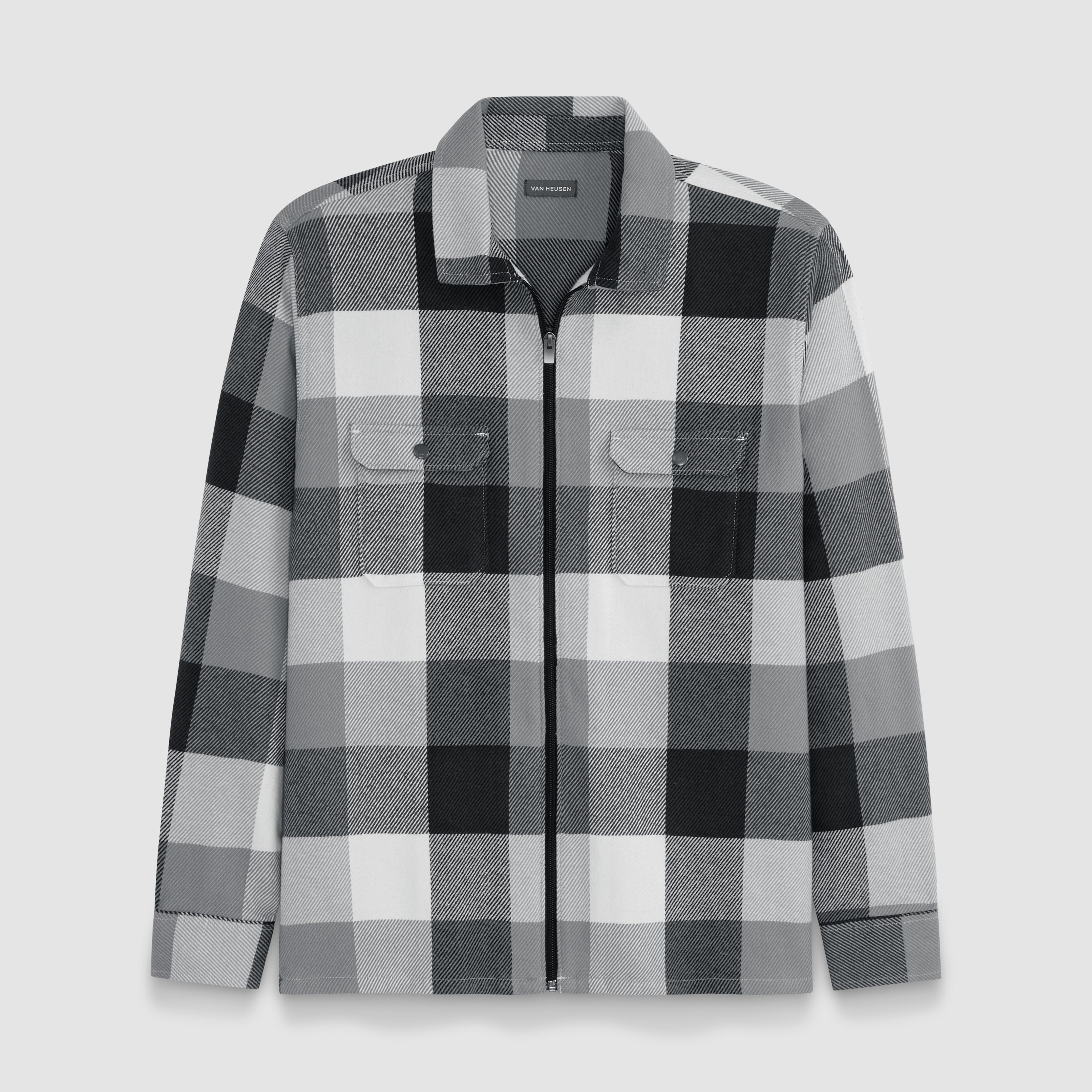 Plaid Zip Front Shirt Jacket – Van Heusen