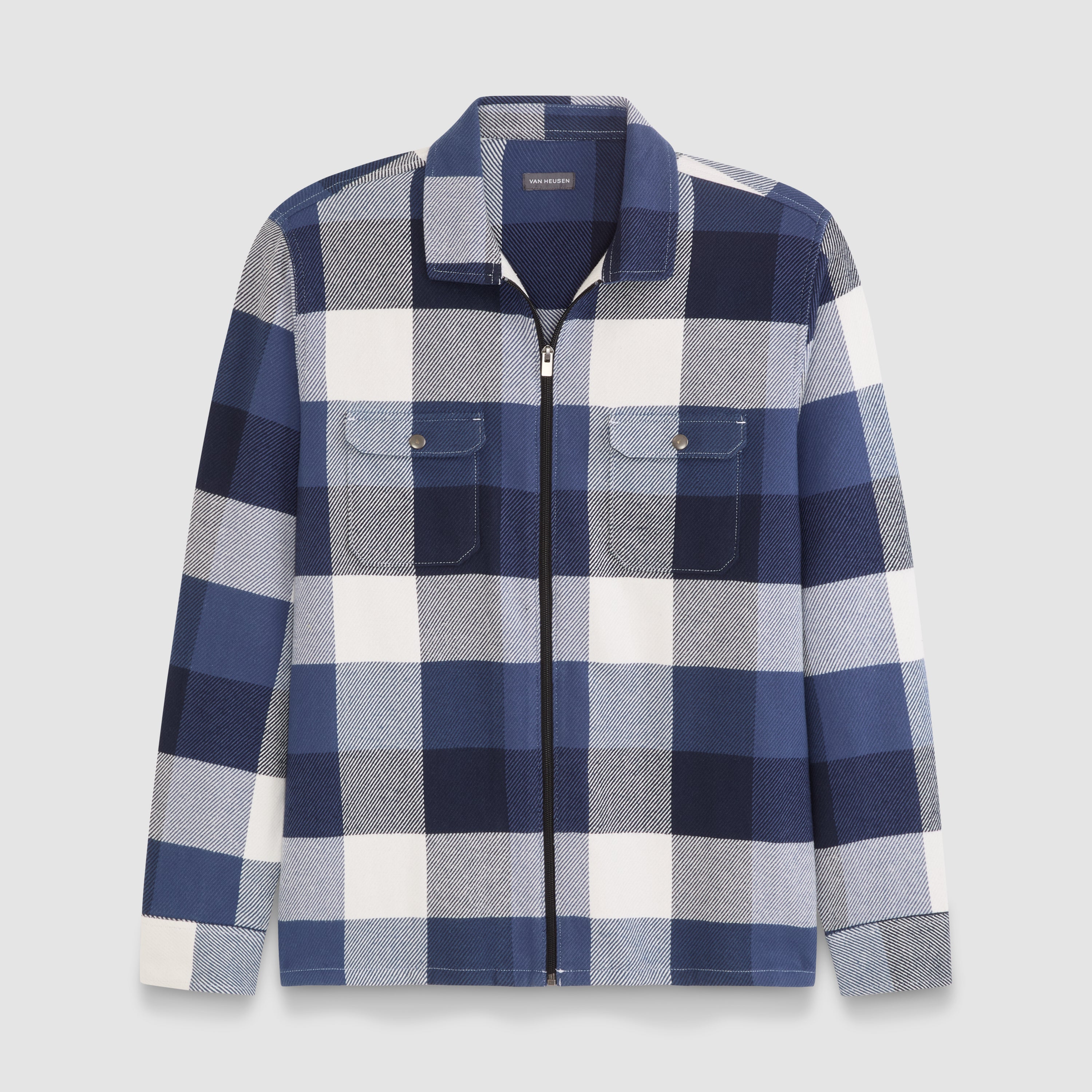 Plaid Zip Front Shirt Jacket – Van Heusen