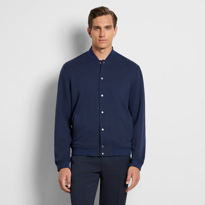 Herringbone Stretch Knit Snap Front Bomber Jacket