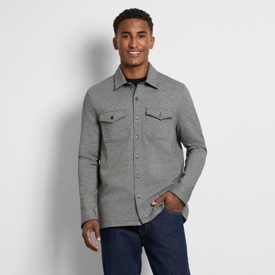 Essential Fleece Knit Long Sleeve Shirt Jacket