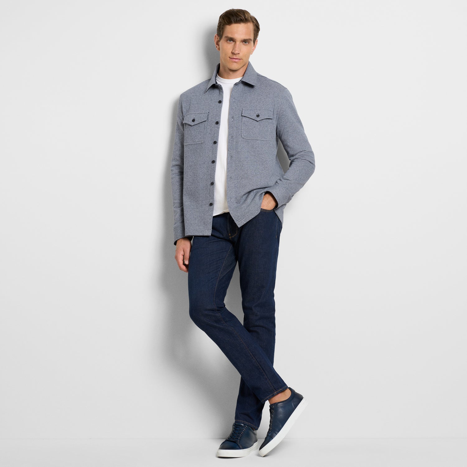 Essential Fleece Knit Long Sleeve Shirt Jacket