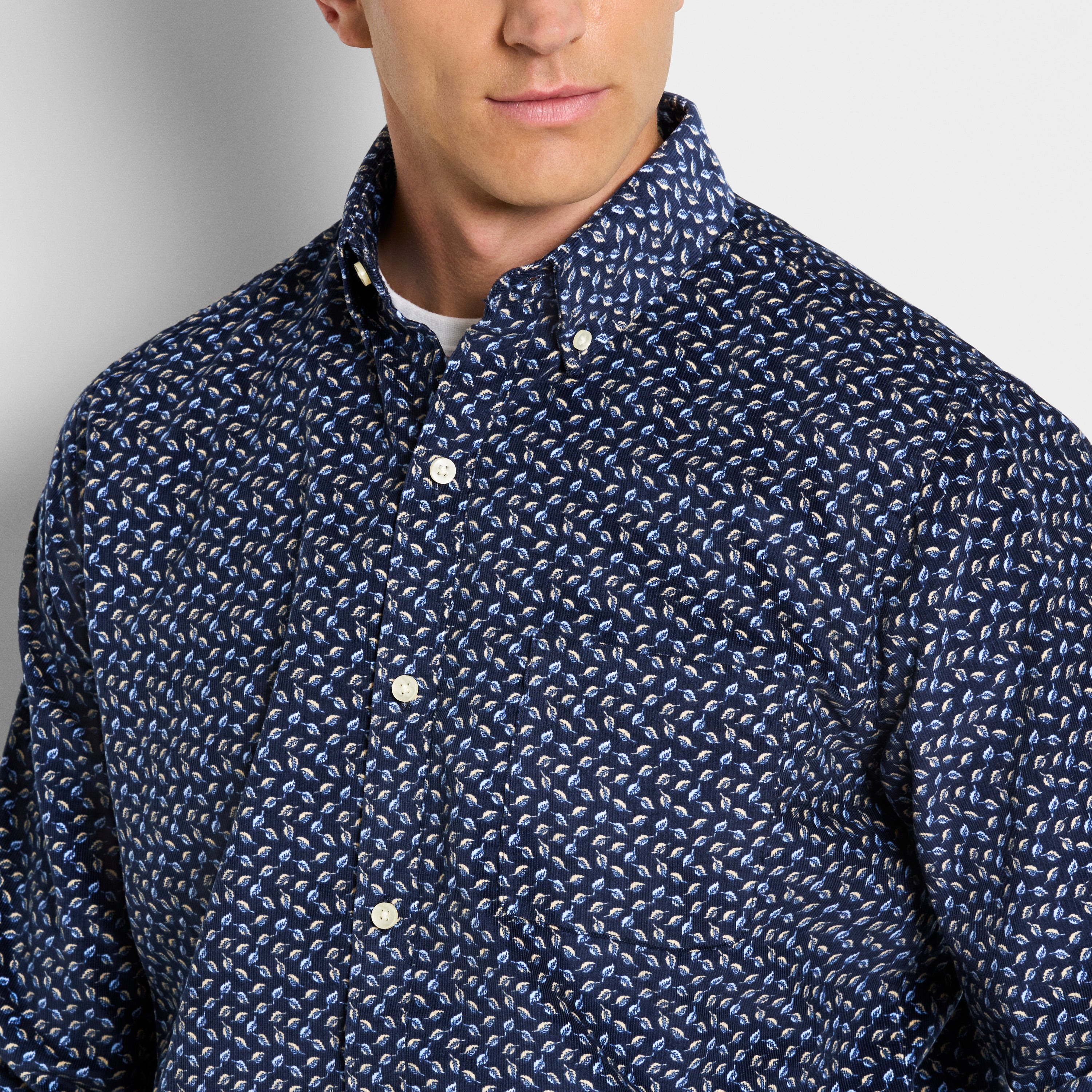 Weekend Corduroy Leaf Print Long Sleeve Shirt - Regular Fit