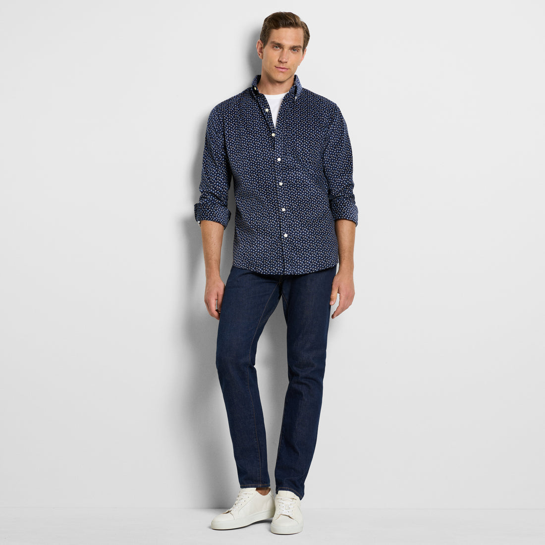 Weekend Corduroy Leaf Print Long Sleeve Shirt - Regular Fit