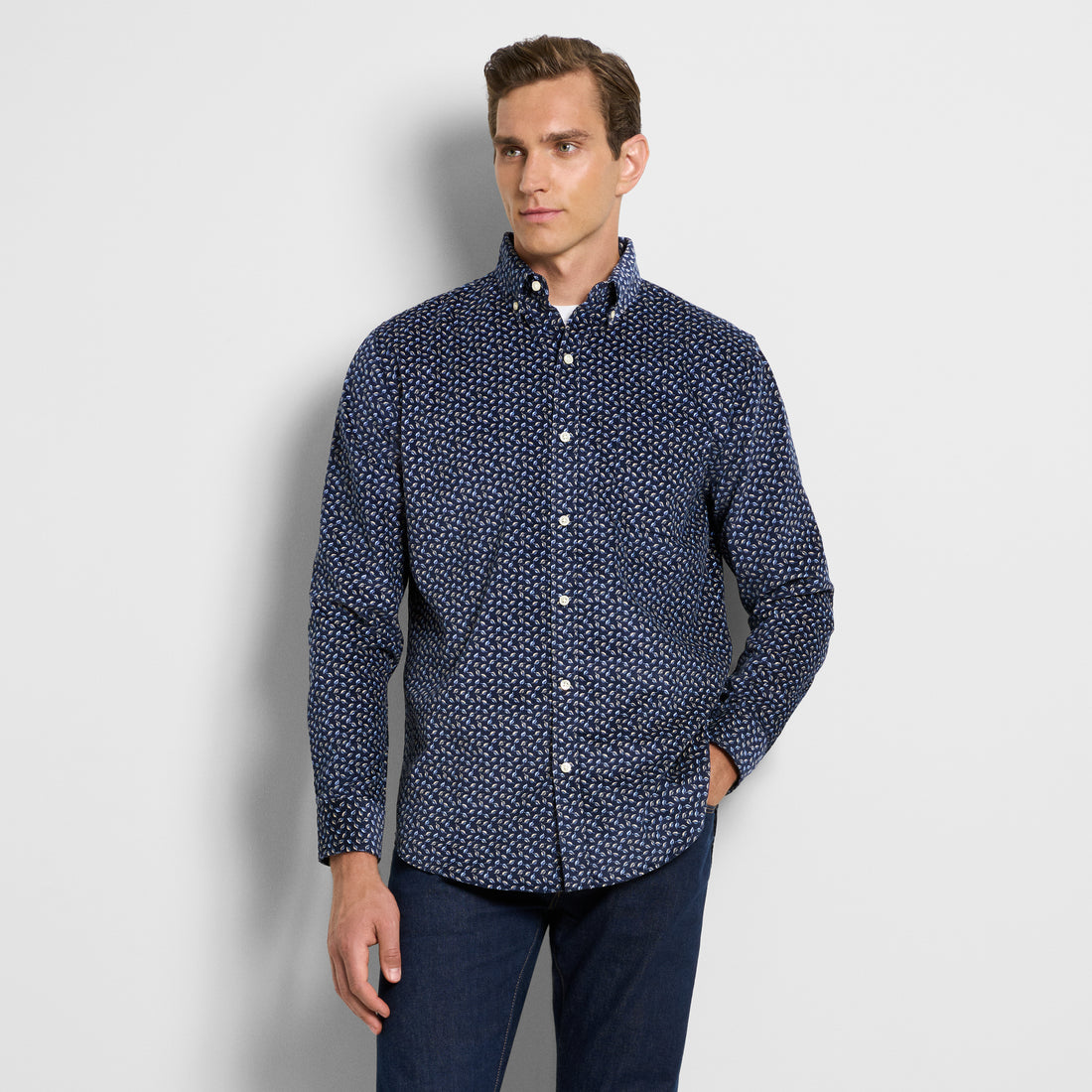 Weekend Corduroy Leaf Print Long Sleeve Shirt - Regular Fit
