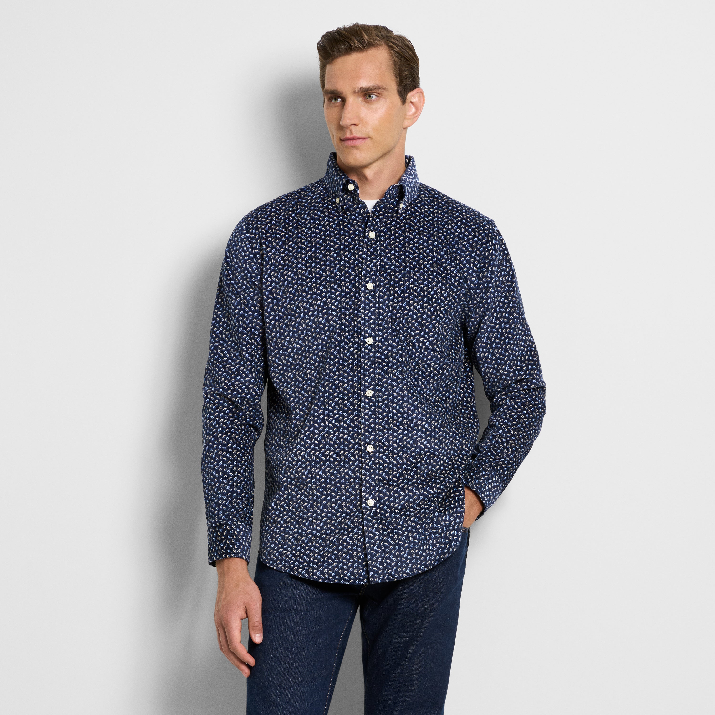 Weekend Corduroy Leaf Print Long Sleeve Shirt - Regular Fit