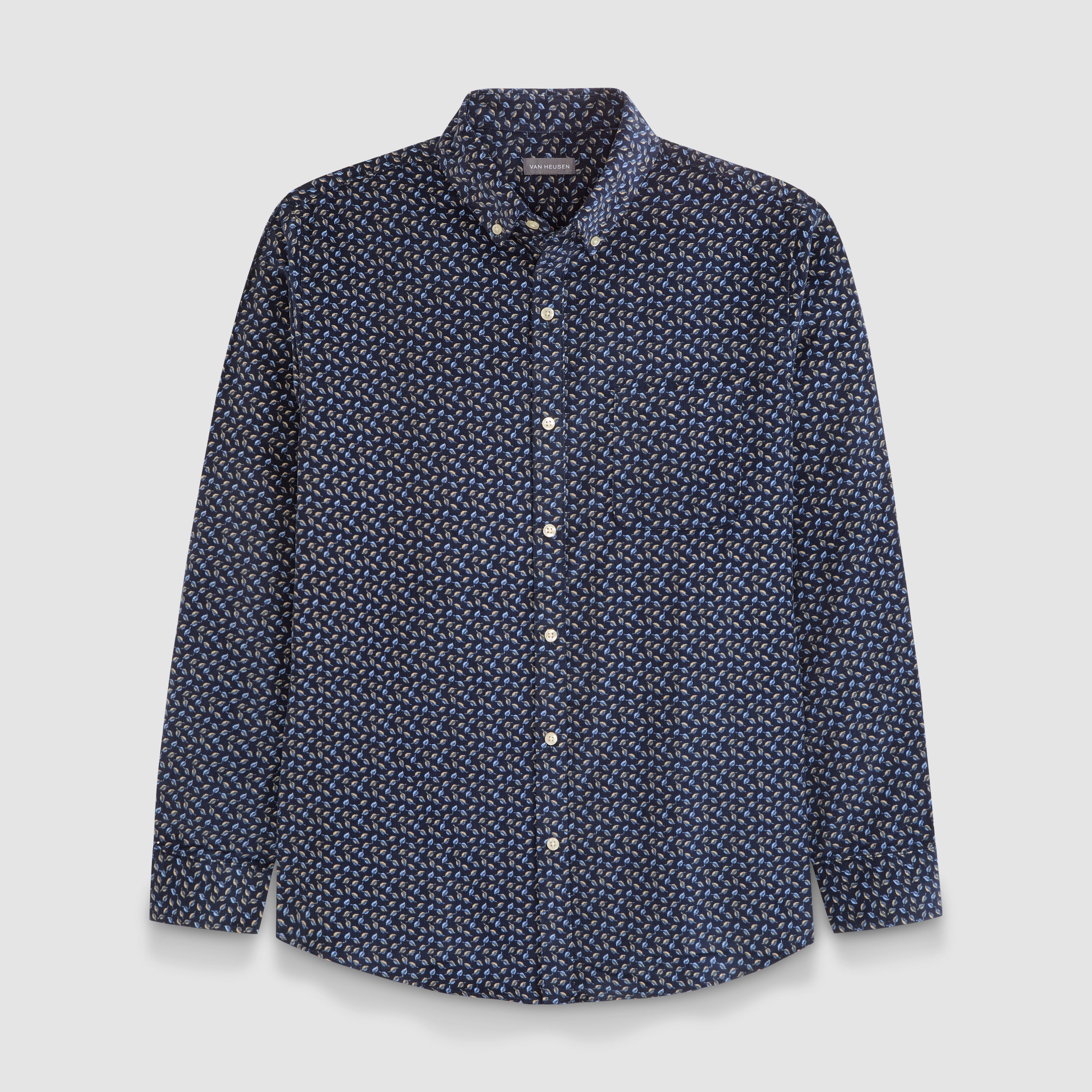 Weekend Corduroy Leaf Print Long Sleeve Shirt - Regular Fit
