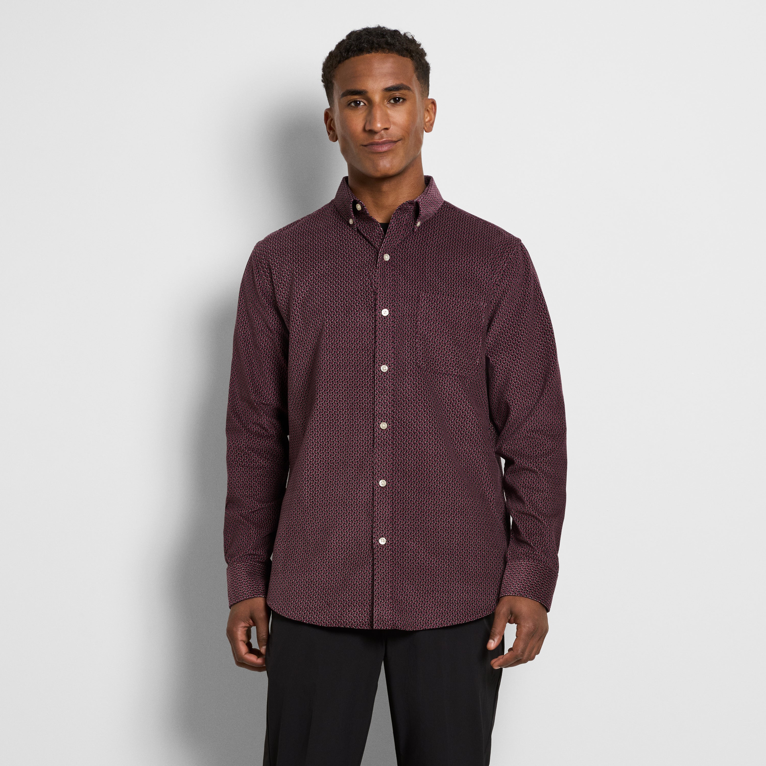 Weekend Corduroy Diamond Print Long Sleeve Shirt - Regular Fit