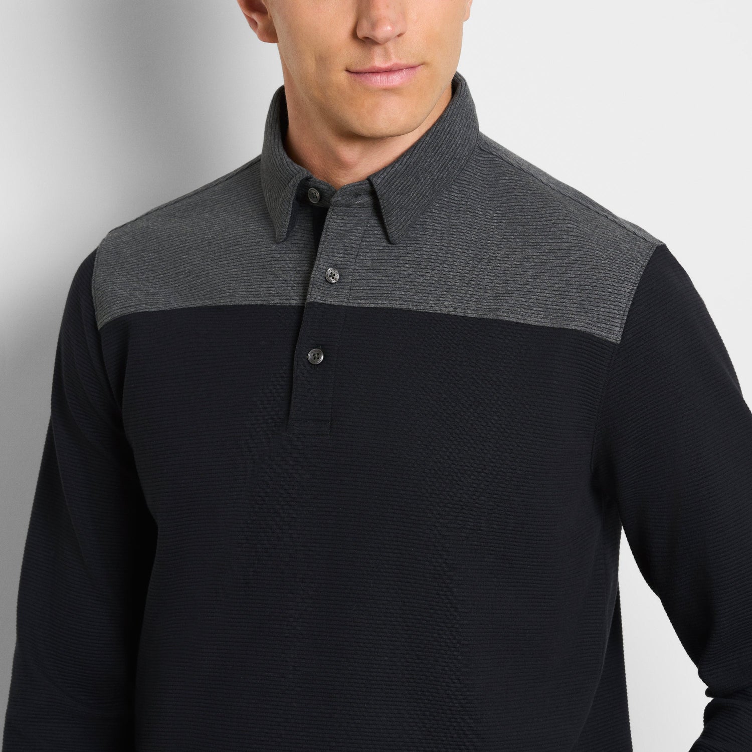 Regular Fit Essential Ottoman Blocked Long Sleeve Polo