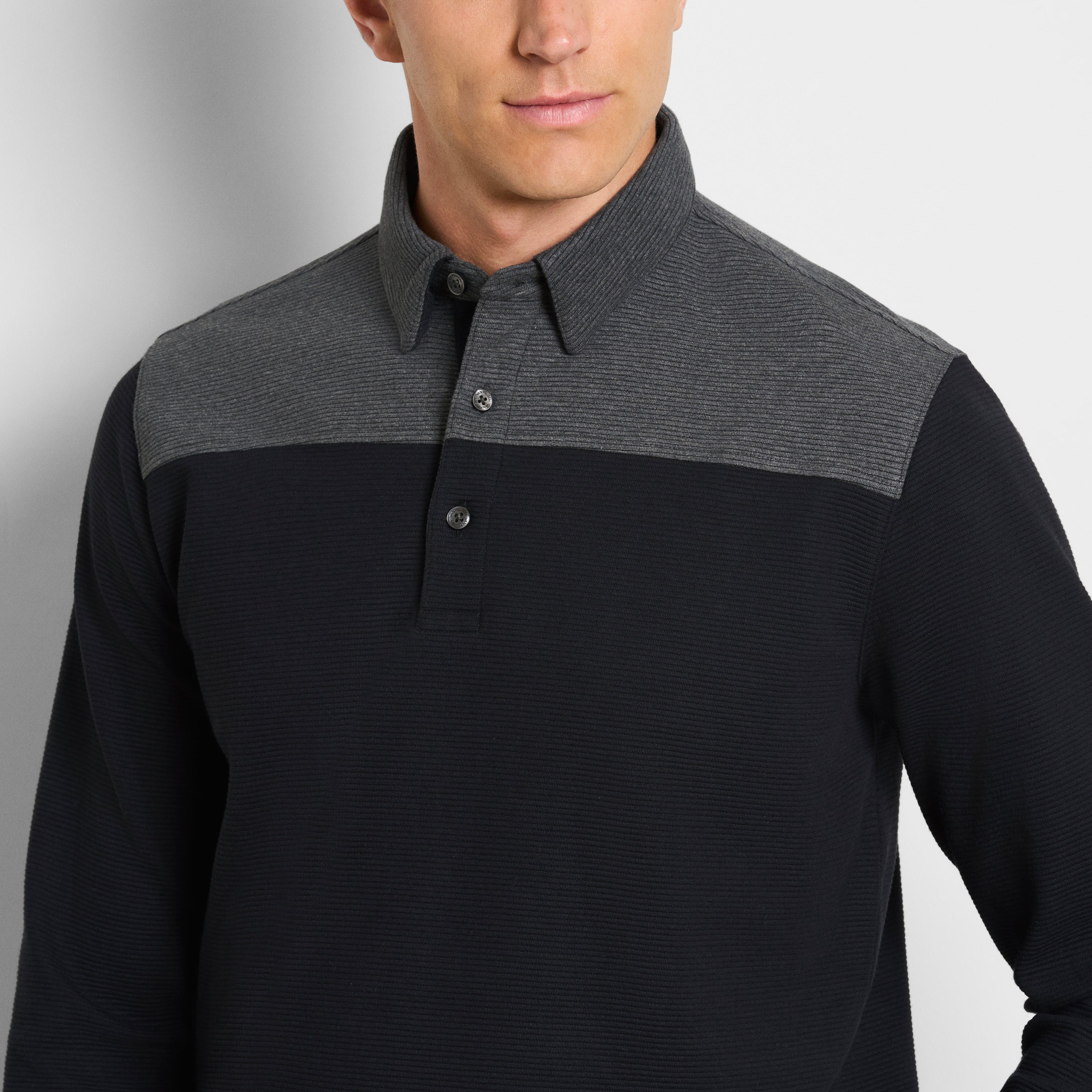 Regular Fit Essential Ottoman Blocked Long Sleeve Polo
