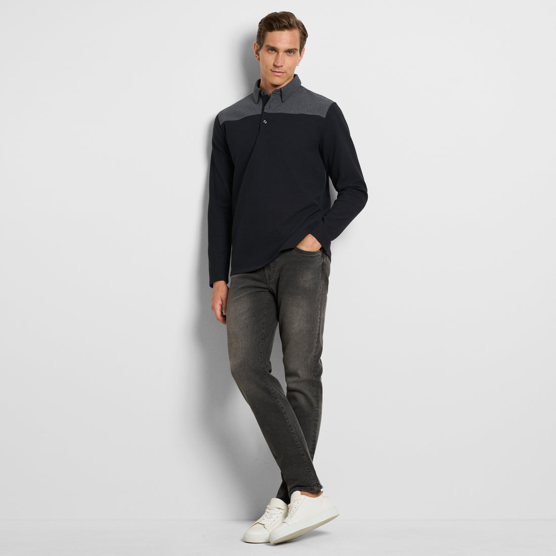 Essential Ottoman Blocked Long Sleeve Polo - Regular Fit