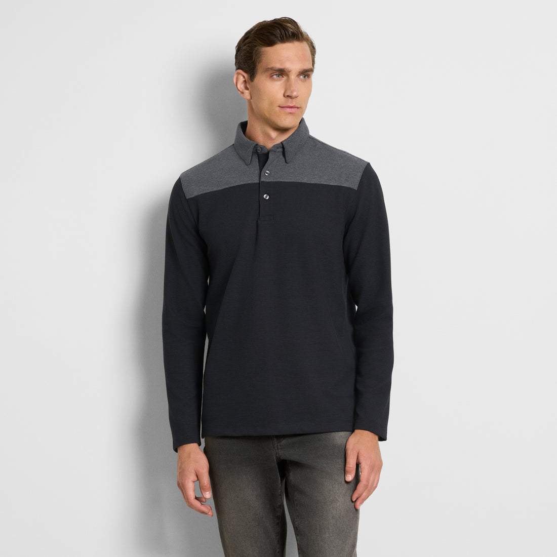 Essential Ottoman Blocked Long Sleeve Polo - Regular Fit