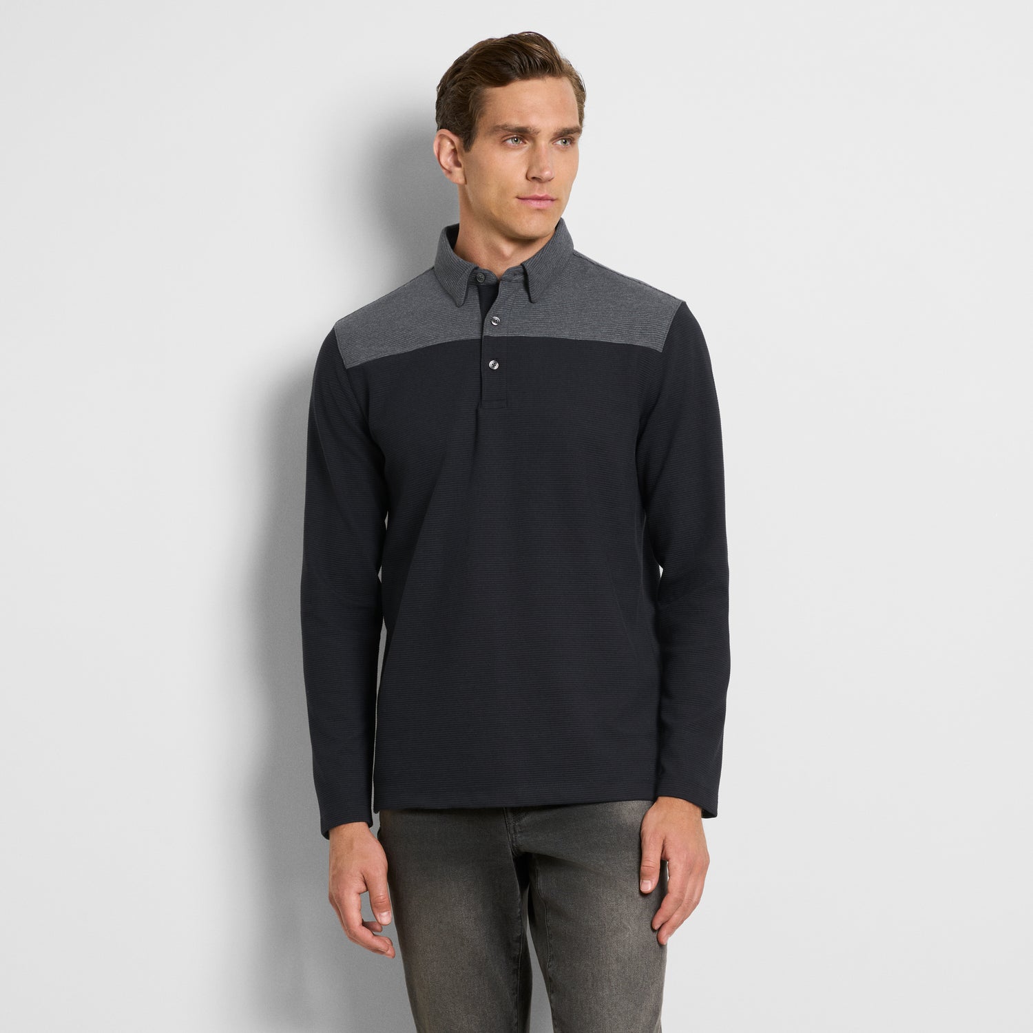 Essential Ottoman Blocked Long Sleeve Polo - Regular Fit