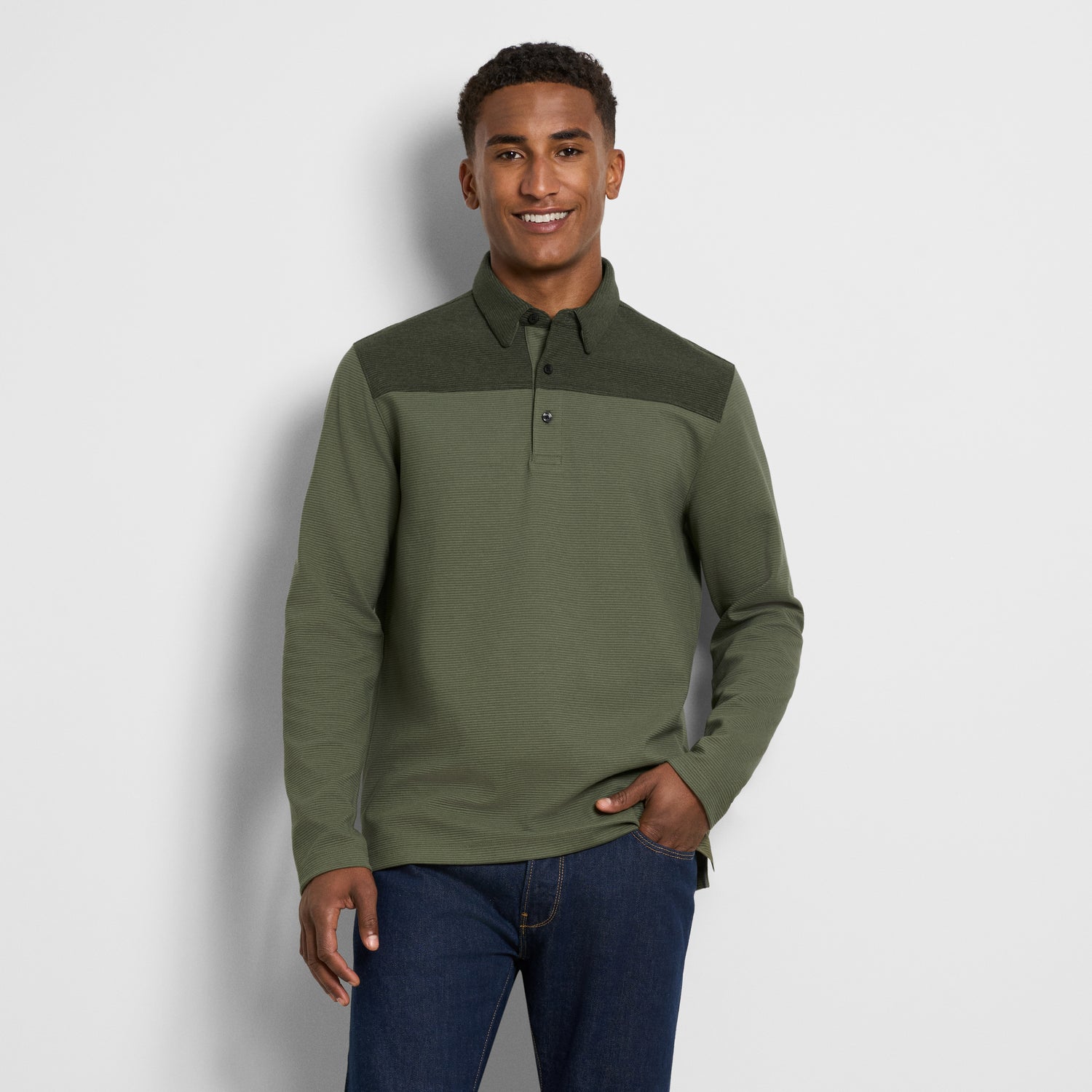 Regular Fit Essential Ottoman Blocked Long Sleeve Polo