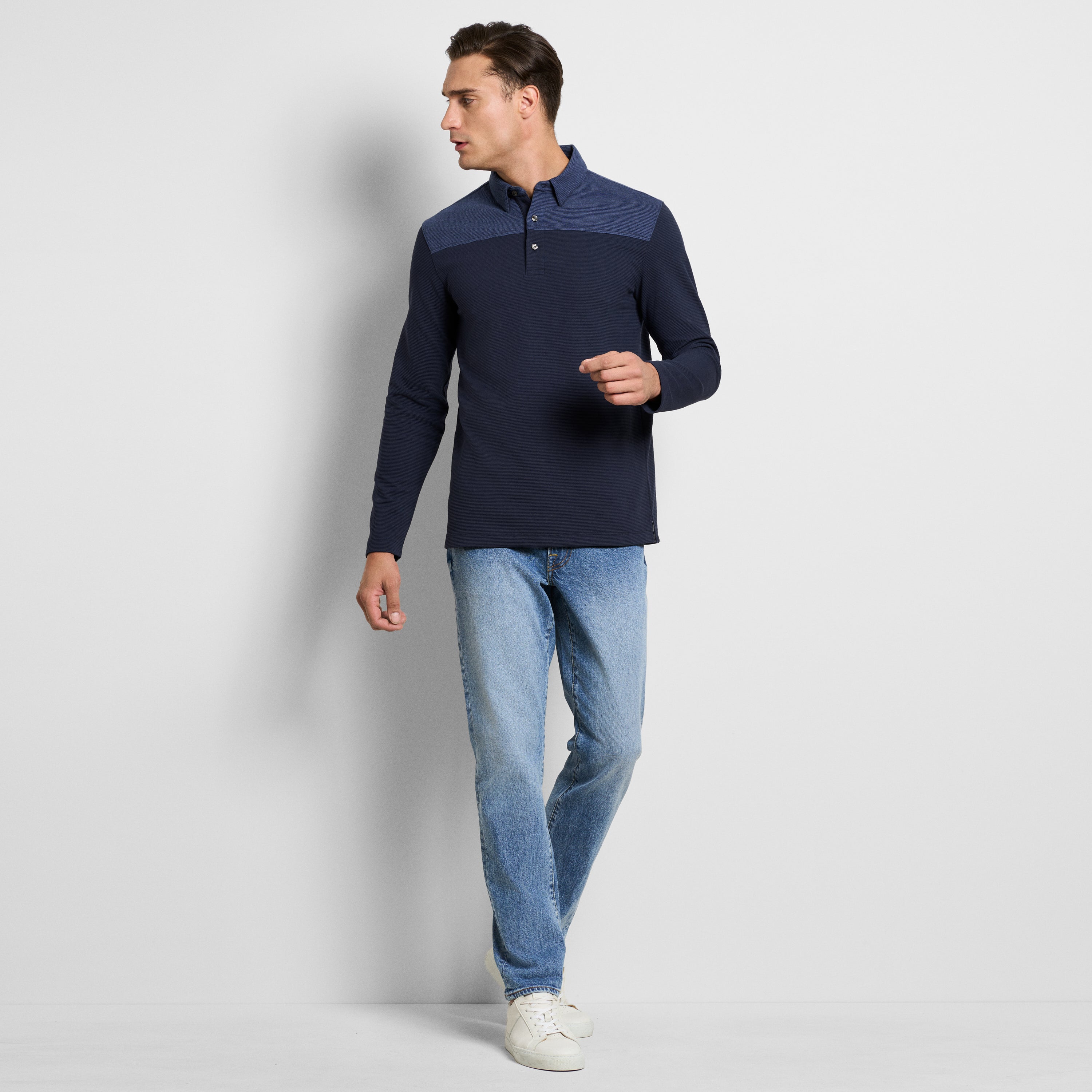 Regular Fit Essential Ottoman Blocked Long Sleeve Polo