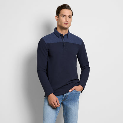 Regular Fit Essential Ottoman Blocked Long Sleeve Polo