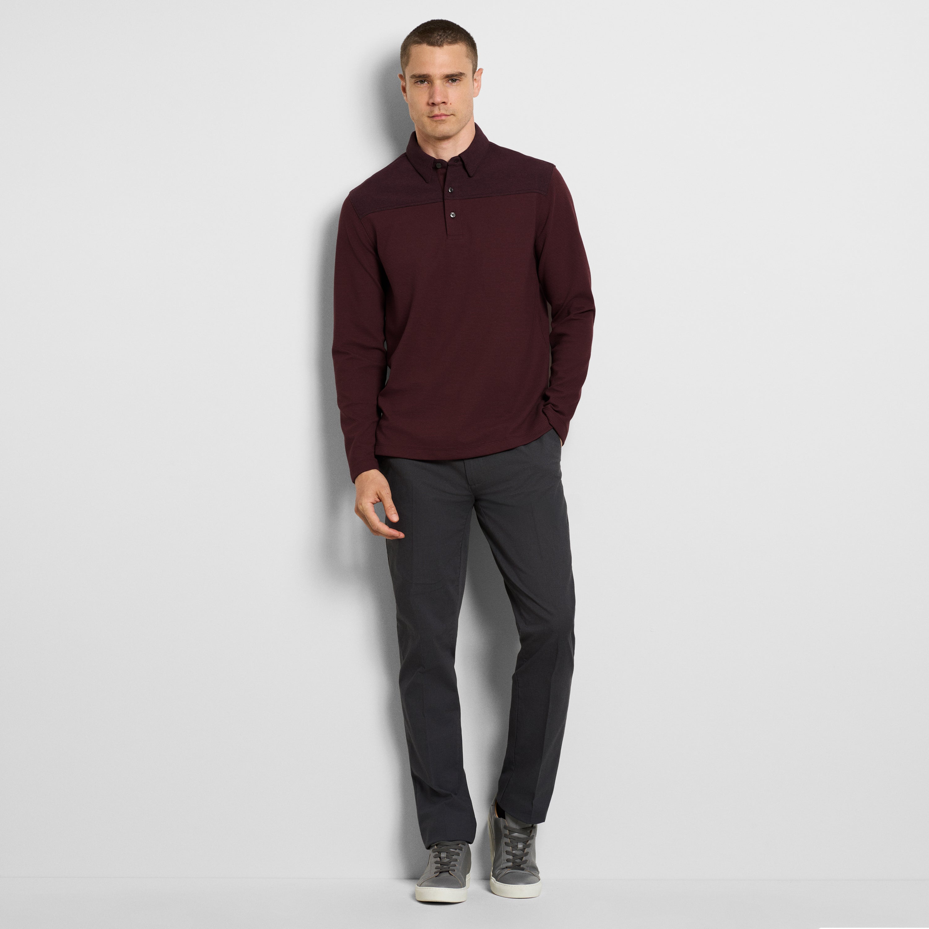 Essential Ottoman Blocked Long Sleeve Polo - Regular Fit