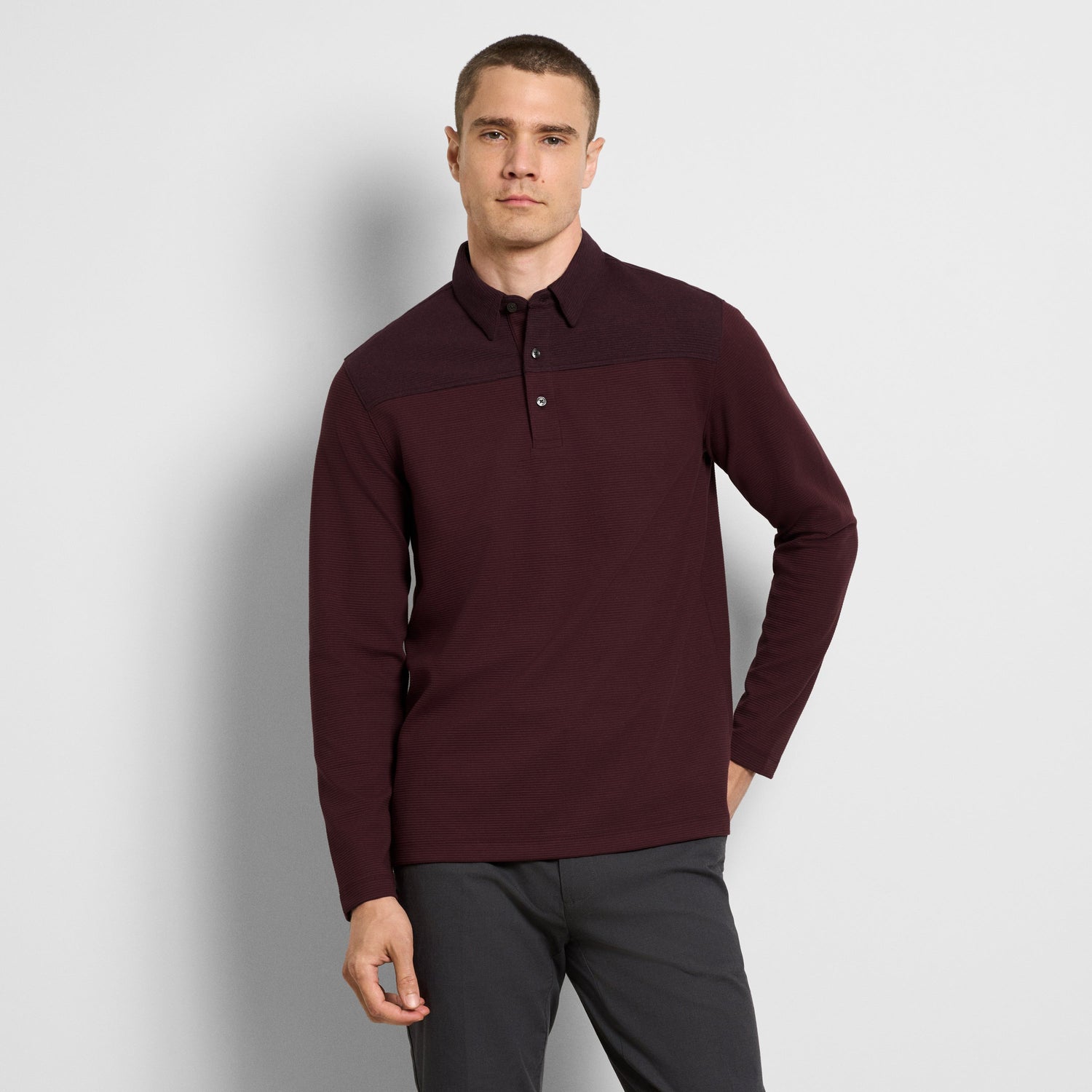 Regular Fit Essential Ottoman Blocked Long Sleeve Polo