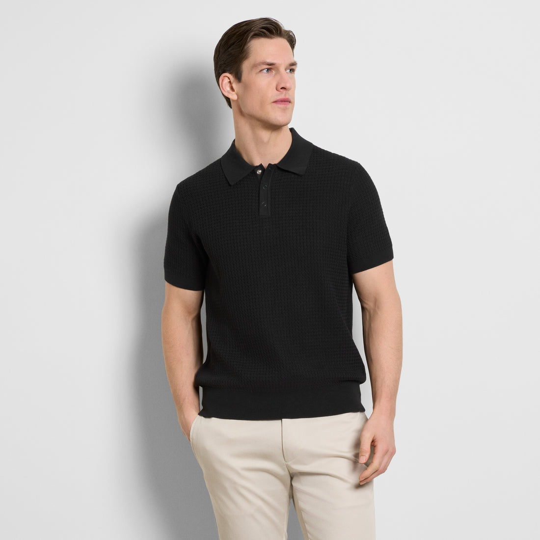 Smart Temp Texture Short Sleeve Snap Polo