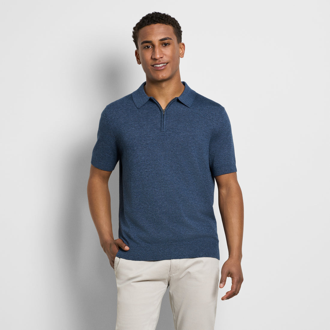 Smart Temp Marled Short Sleeve Zip Polo