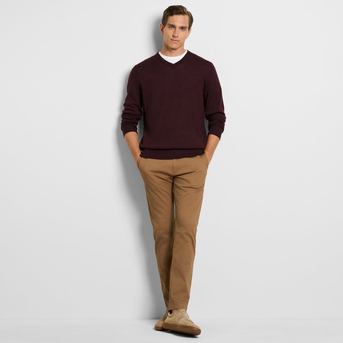 Essential End on End Long Sleeve V-Neck Sweater
