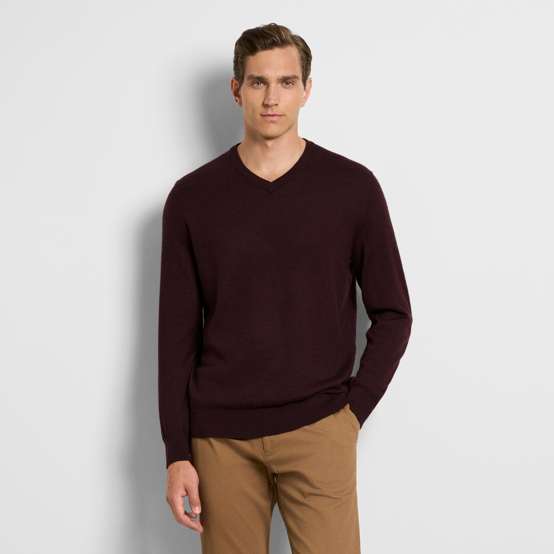 Essential End on End Long Sleeve V-Neck Sweater