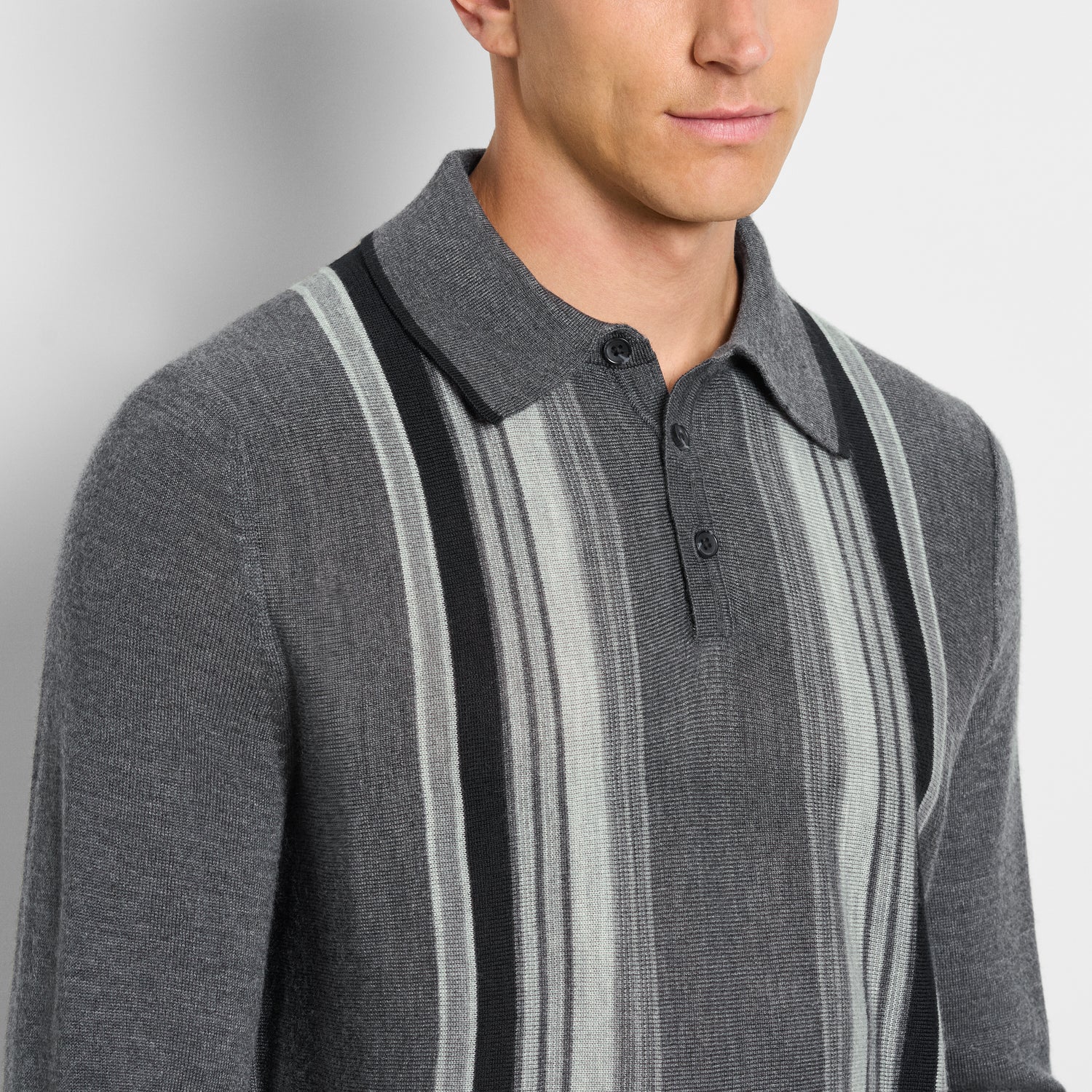 Essential Vertical Stripe Long Sleeve Sweater Polo