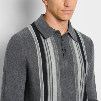 Essential Vertical Stripe Long Sleeve Sweater Polo