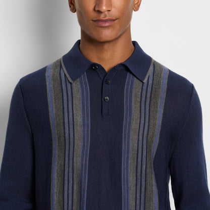 Essential Vertical Stripe Long Sleeve Sweater Polo