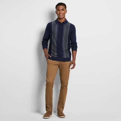 Essential Vertical Stripe Long Sleeve Sweater Polo