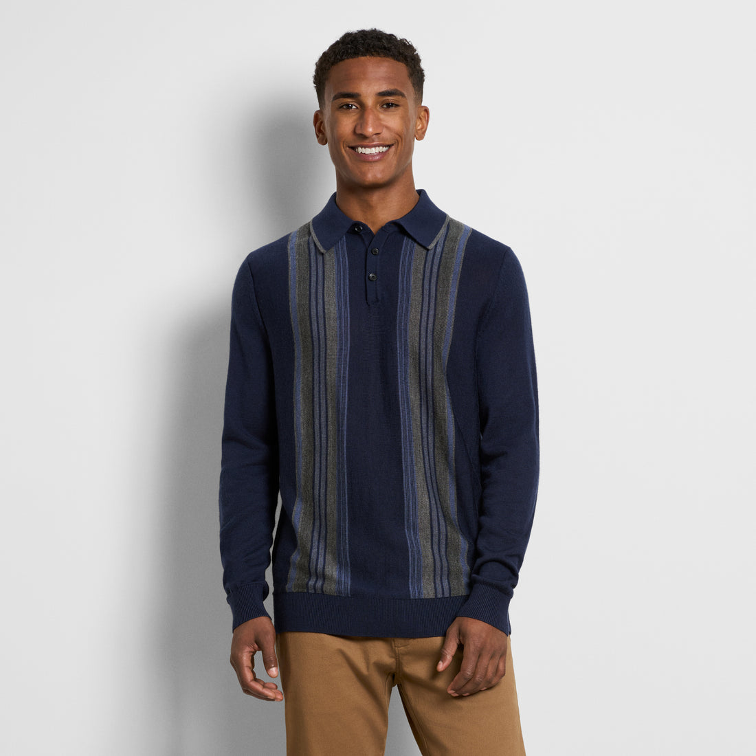 Essential Vertical Stripe Long Sleeve Sweater Polo