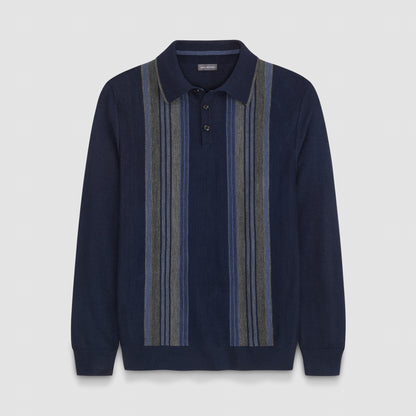Essential Vertical Stripe Long Sleeve Sweater Polo