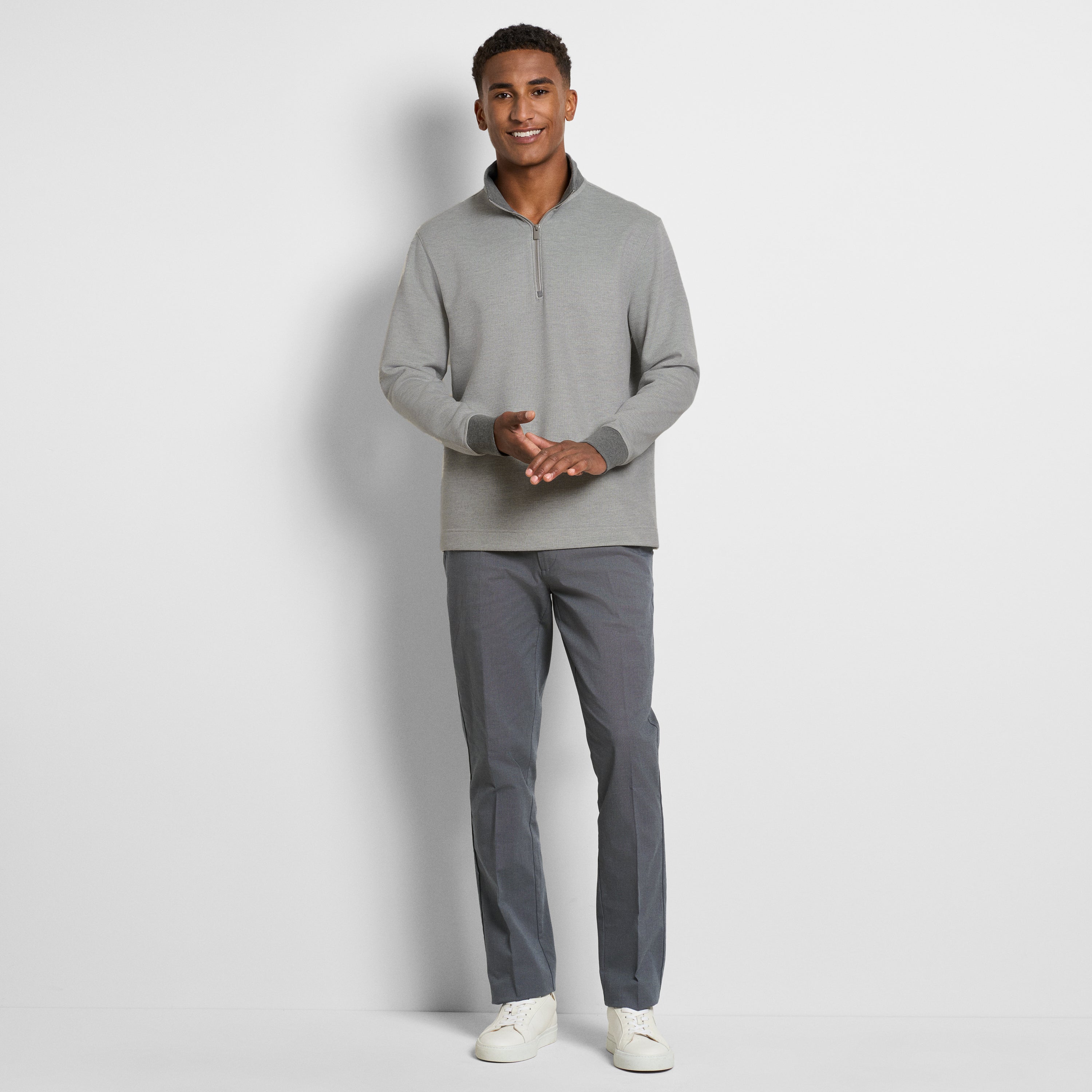 Essential Quarter Zip Pique Long Sleeve Sweater Fleece