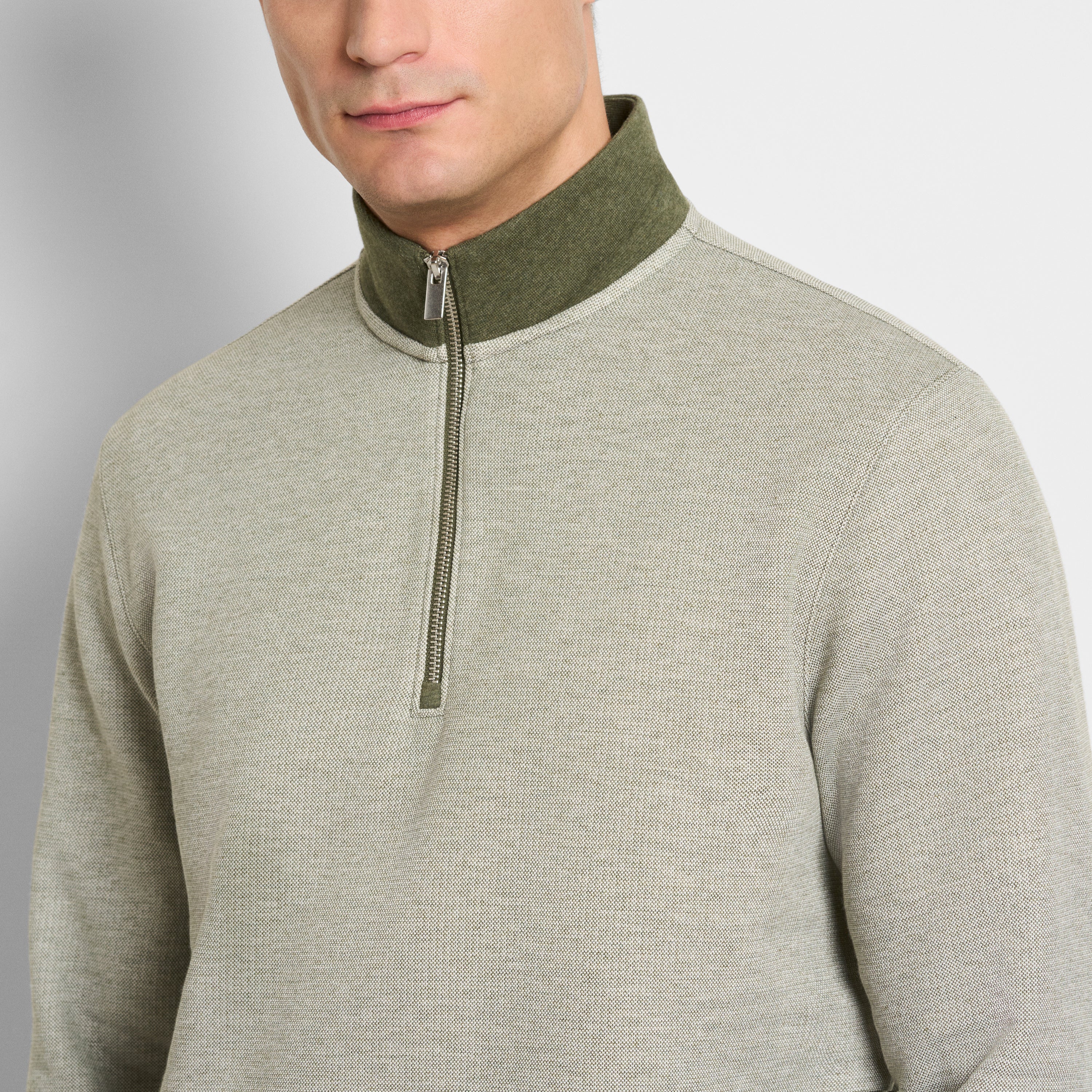 Essential Quarter Zip Pique Long Sleeve Sweater Fleece