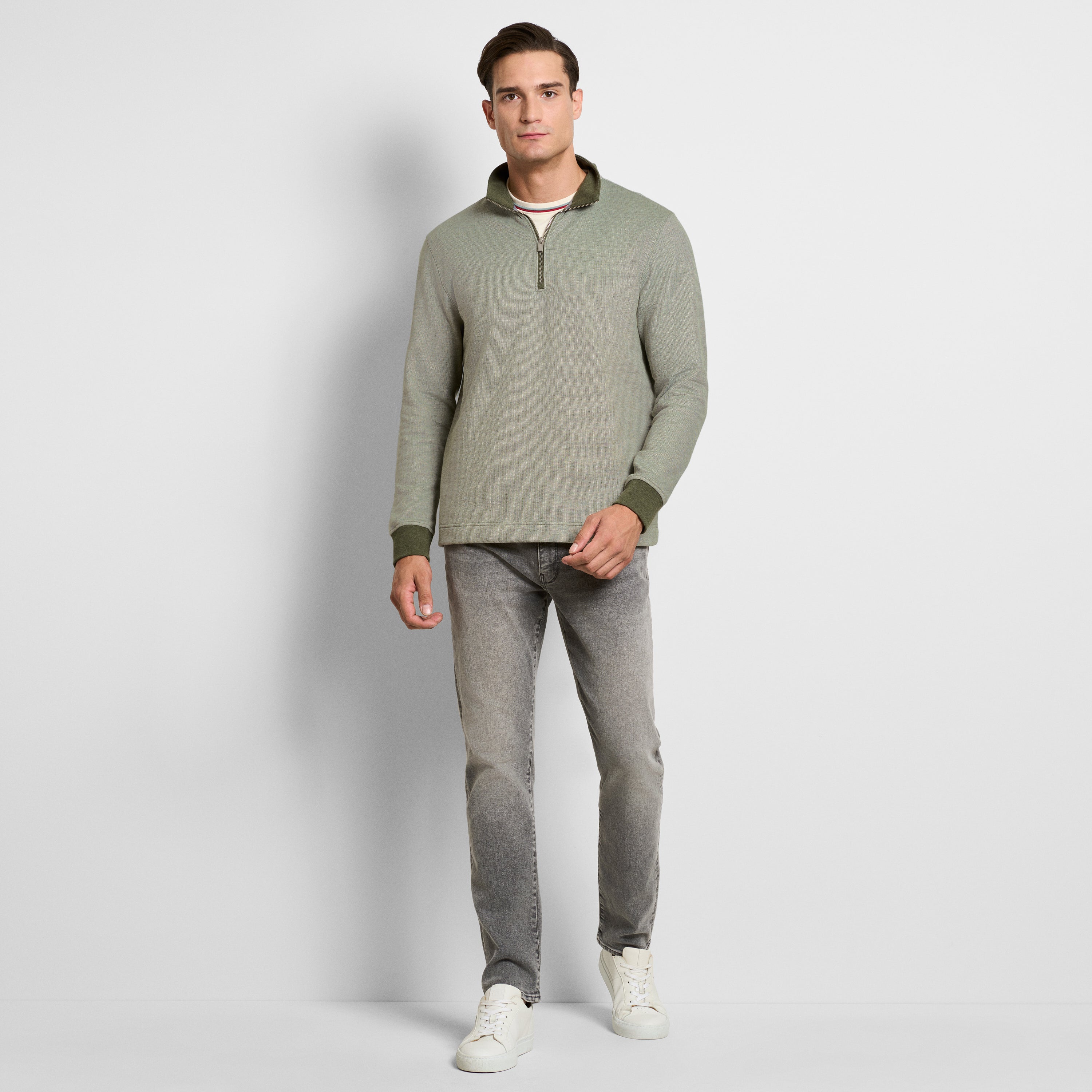 Essential Quarter Zip Pique Long Sleeve Sweater Fleece