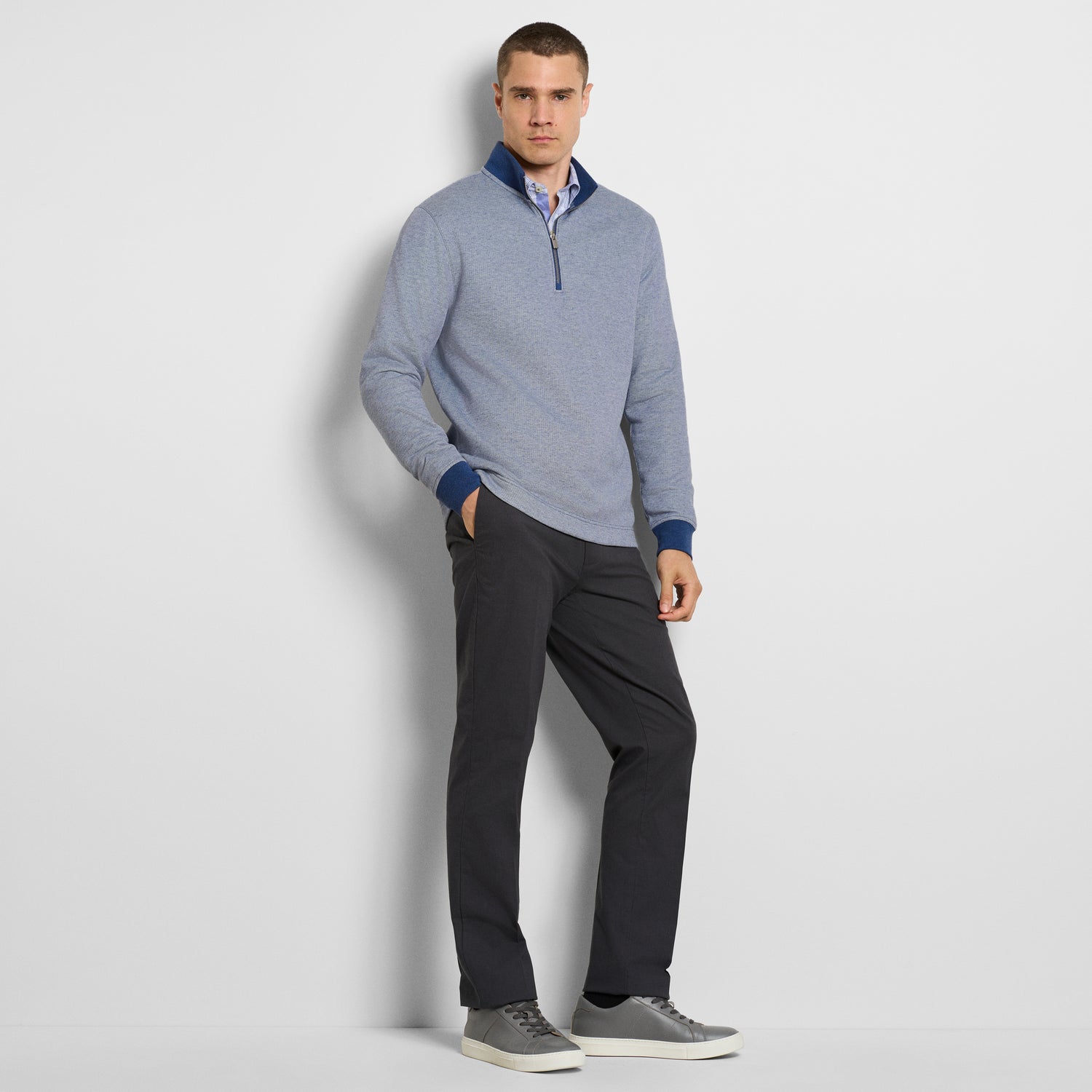 Essential Quarter Zip Pique Long Sleeve Sweater Fleece