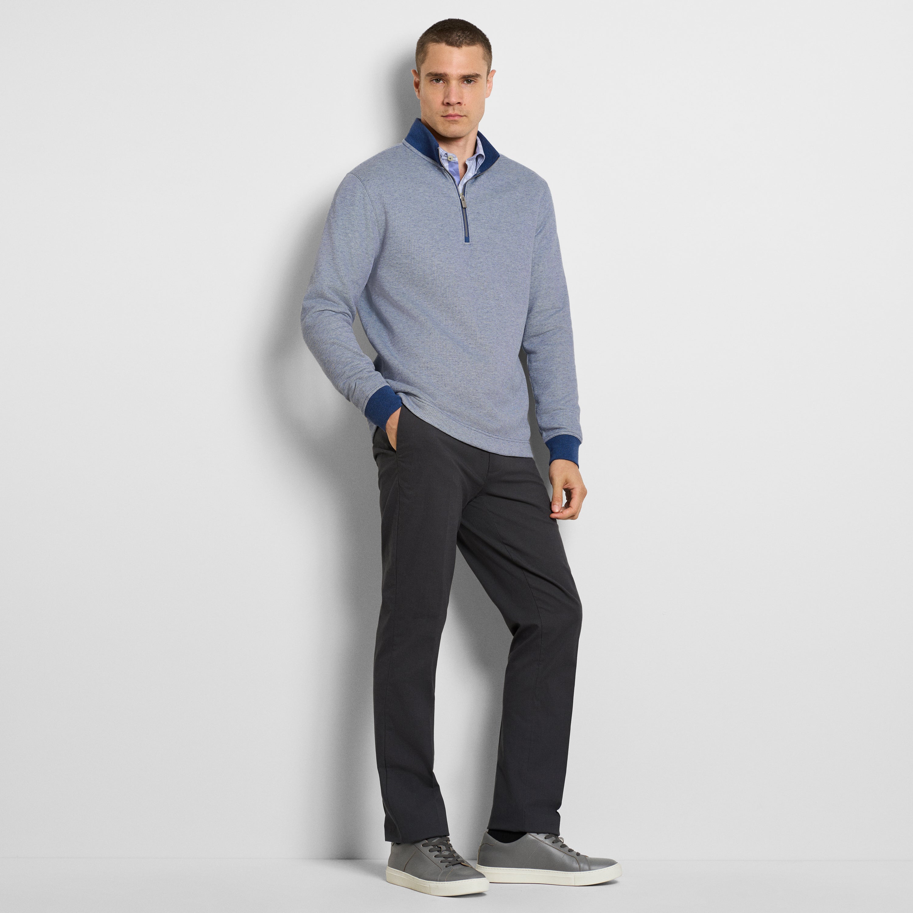 Essential Quarter Zip Pique Long Sleeve Sweater Fleece