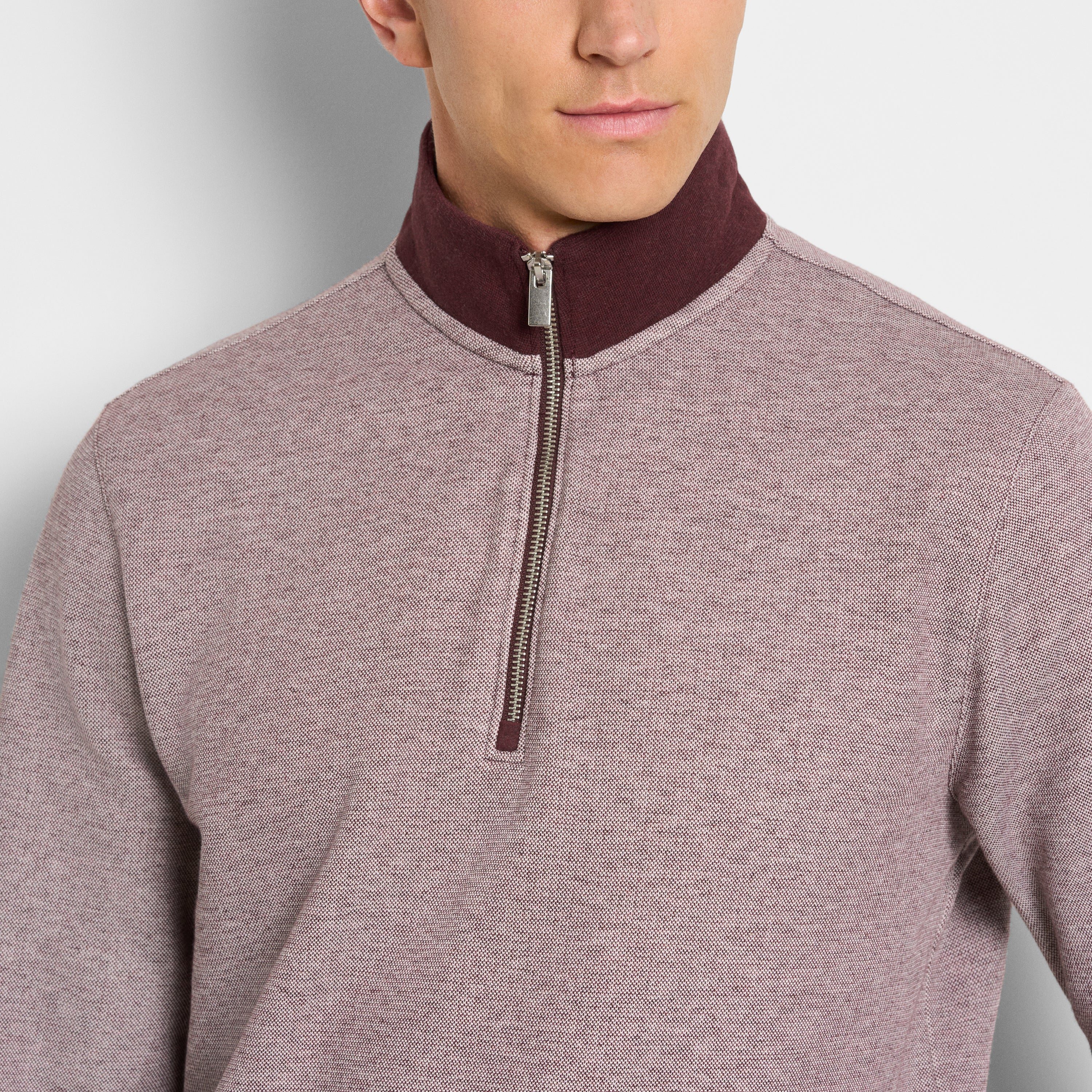 Essential Quarter Zip Pique Long Sleeve Sweater Fleece