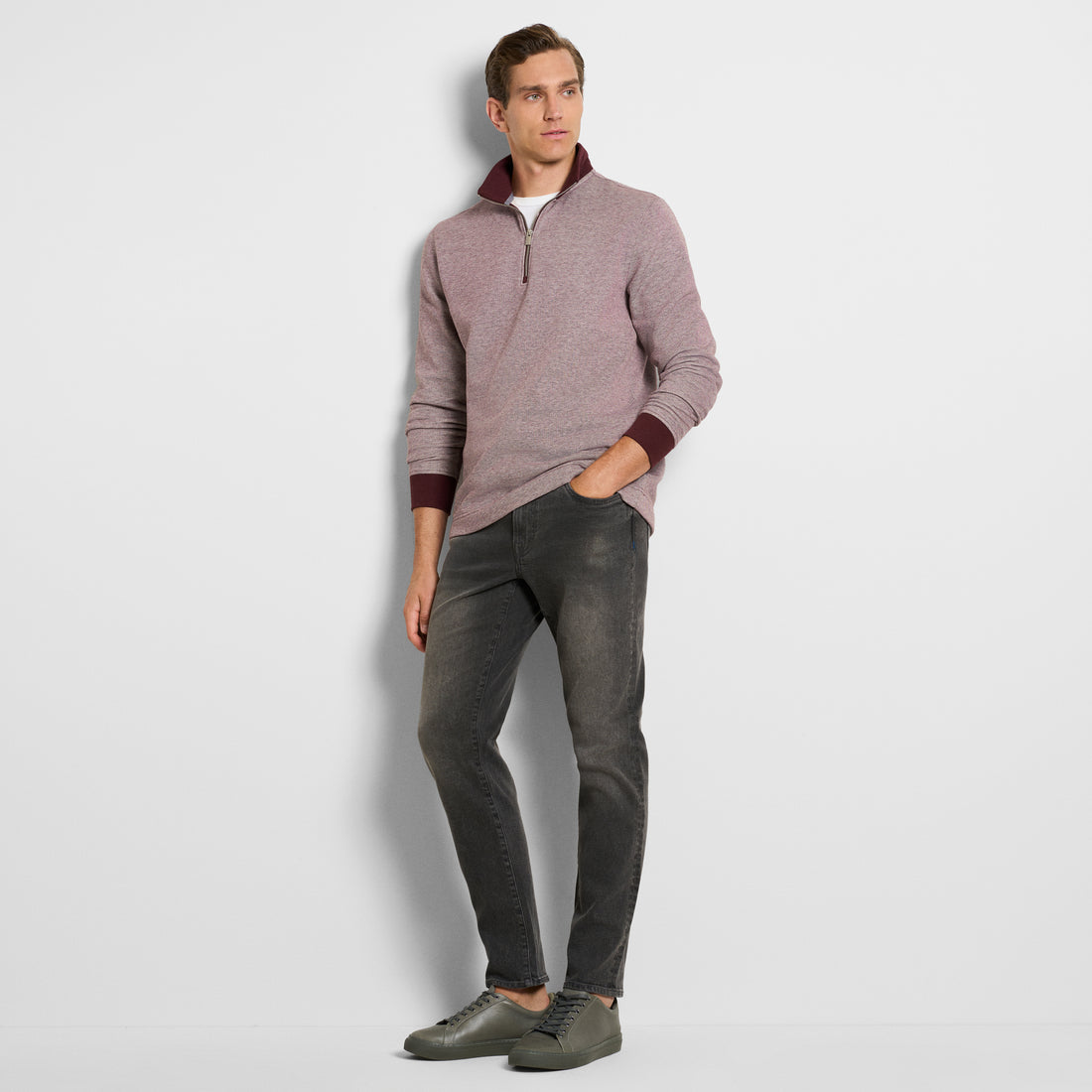 Essential Quarter Zip Pique Long Sleeve Sweater Fleece