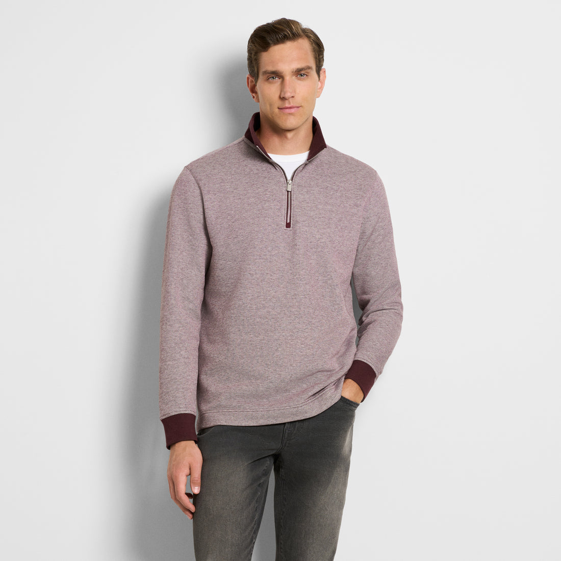 Essential Quarter Zip Pique Long Sleeve Sweater Fleece